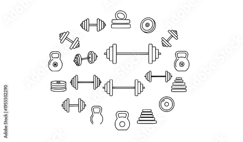 Weights outline icons set minimal line dumbbell barbell gym symbols vector collection