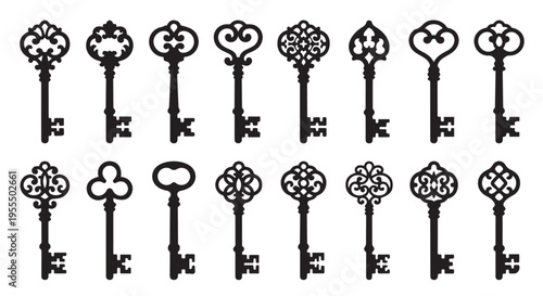 Silhouettes set of vintage keys design 