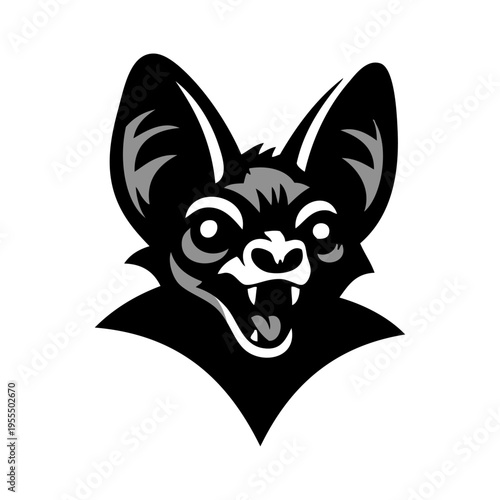 Logo con dibujo con líneas de la cabeza de un vampiro con la boca abierta mostrando los colmillos, para tarjetas y felicitaciones de Halloween