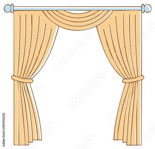 Drapery Curtain with Swag Valance and Tie-Backs on Rod