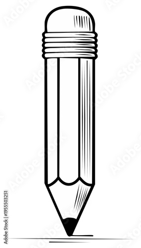 Classic Wood Pencil with Eraser Artistic Line Drawing Illustration for Creative Projects