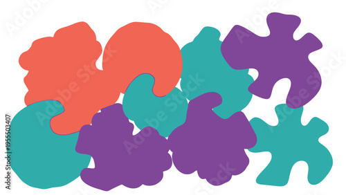 Colorful abstract puzzle pieces interconnected in vibrant shades creating a lively composition