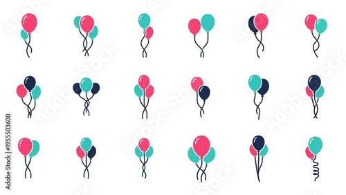 Colorful Balloon Cluster Celebration Pattern with Simple Curved Strings for Party Decor