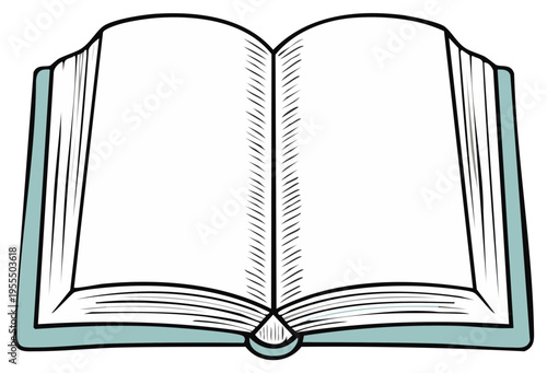 Hand drawn vector illustration of an open book with blank white pages