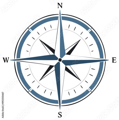 Illustration of Compass Rose with North South East West and Navigation Symbol