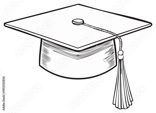 Classic academic graduation cap and tassel line art illustration for educational achievement