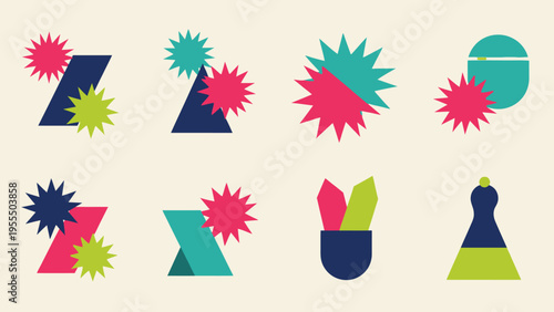 Colorful Geometric Floral Patterns and Abstract Shapes for Modern Design