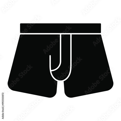 A simple black silhouette icon depicting a pair of comfortable male boxer brief style underwear isolated on white background, Vector, illustration