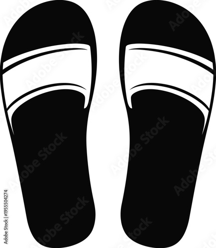 A pair of comfortable black slide sandals designed for casual summer wear and relaxed pool activities isolated on white background, Vector, illustration