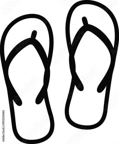 A pair of simple black outlined flip flop sandals representing casual beach and summer footwear isolated on white background, Vector, illustration