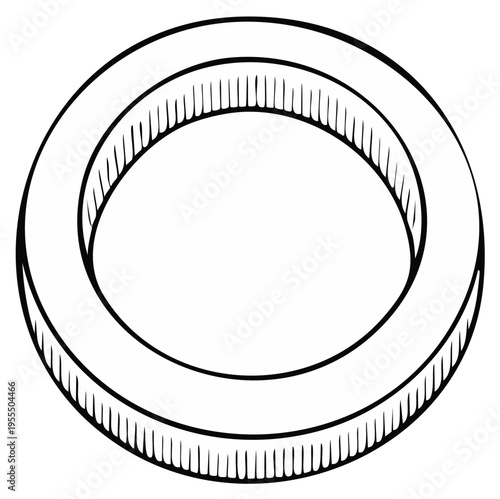 Donut Shape Geometric Form Graphic Circular Outline Black and White Simple Style, Drawing