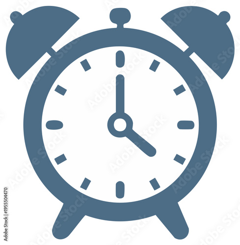 Alarm clock icon illustration with clock face showing the time