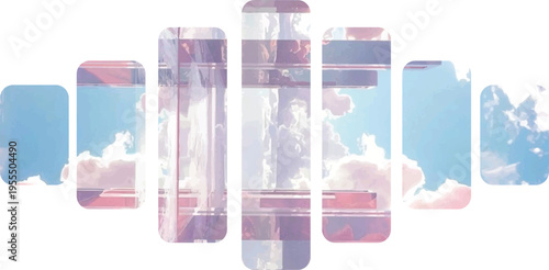 Abstract Composition of Cylindrical Objects with Sky Imagery.