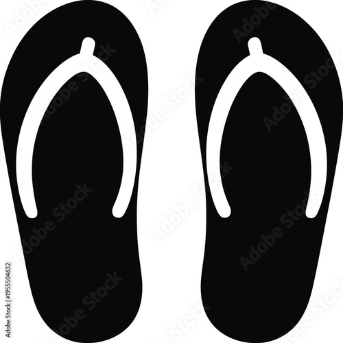 A pair of simple black rubber flip flop sandals for casual summer footwear and beach activities isolated on white background, Vector, illustration