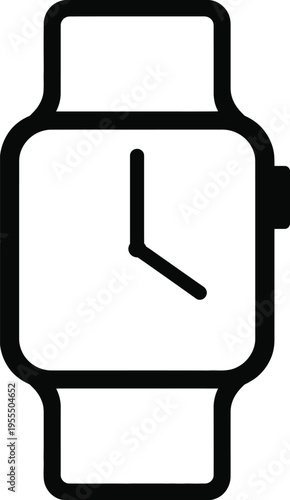 A minimalist linear icon representing a modern digital smartwatch with a square watch face design isolated on white background, Vector, illustration