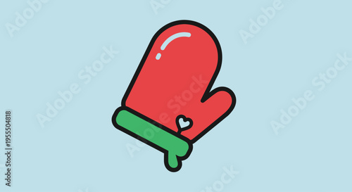 Cute and Simple Illustration of a Red Oven Mitt with Heart Accent on Light Blue Background