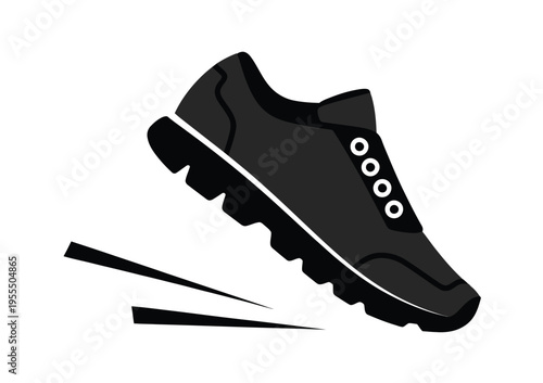 A sleek dark grey running shoe illustration showing motion with dynamic speed lines for exercise isolated on white background, Vector, illustration