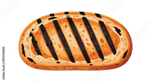 A close-up shot of a grilled flatbread with dark grill marks on a plain white background.