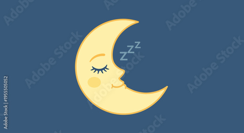 Cute Sleepy Moon Cartoon Illustration with Peaceful Expression and Zzz Symbols for Kids and
