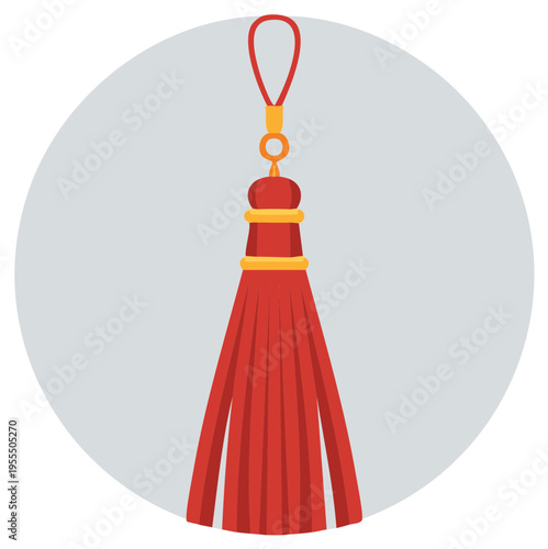 Red tassel with gold accents traditional cultural ornament vector illustration