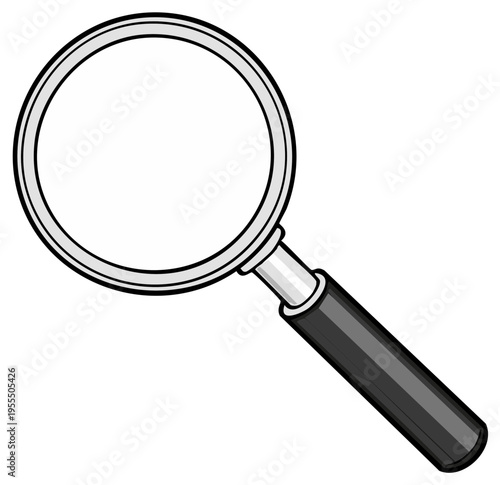 Black and White Magnifying Glass Illustration for Search, Investigation, and Analysis