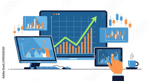 Digital analytics and data visualization tools with multiple screen interfaces for business growth