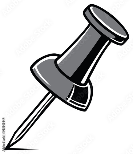 Sharp metal pushpin fastening something to a surface with a pointed tip