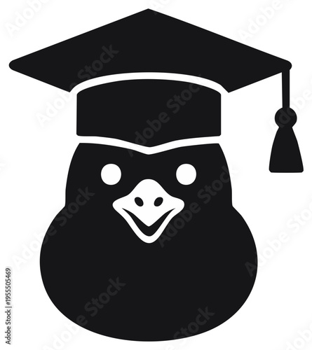 Owl icon wearing graduation cap and tassel for education theme, student silhouette, vector illustration for academics.