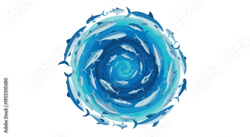 Abstract blue swirling brush strokes forming a circular pattern on a white background with a calming mood.