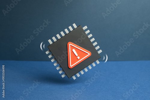Bild auf Leinwand Computer chip and warning sign