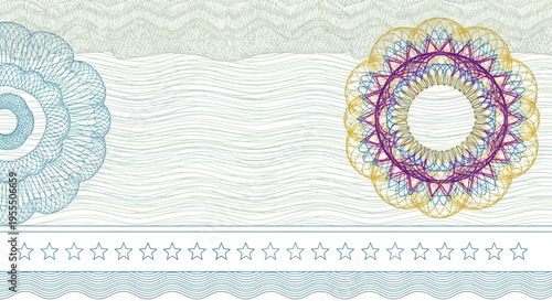 Guilloche Certificate Background with Rosettes and Stars for Security Documents, Banknotes, and Checks