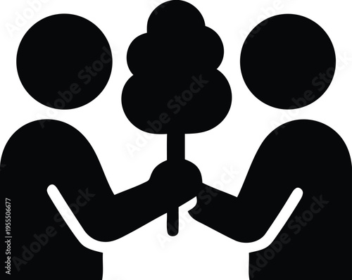 Two people sharing a sweet stick of fluffy cotton candy treat at a local fair or carnival event isolated on white background, Vector, illustration