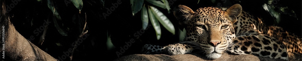 Obraz premium Majestic Leopard Resting in the Shadows of the Jungle