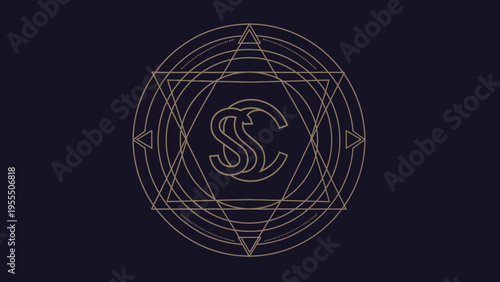 Intricate geometric sacred geometry symbol design with elegant line art on dark background