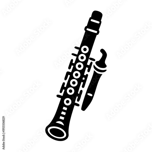 bass flute silhouette icon illustration for woodwind music instrument orchestra band and performance design