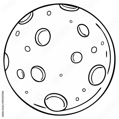 Simple line drawing of the moon with craters and texture, vector illustration