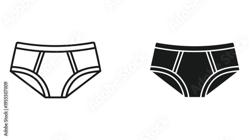A pair of men's briefs displayed in both outline and solid silhouette style for design reference isolated on white background, Vector, illustration
