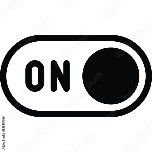 A minimalist black and white graphical user interface element depicting an active toggle switch isolated on white background, Vector, illustration