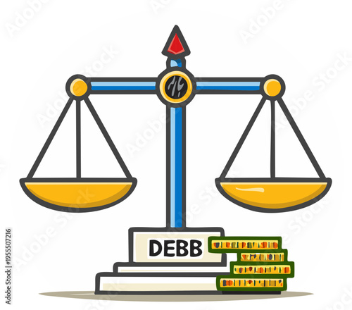 Scales of Justice Illustrating Financial Debt and Monetary Balance with Coins