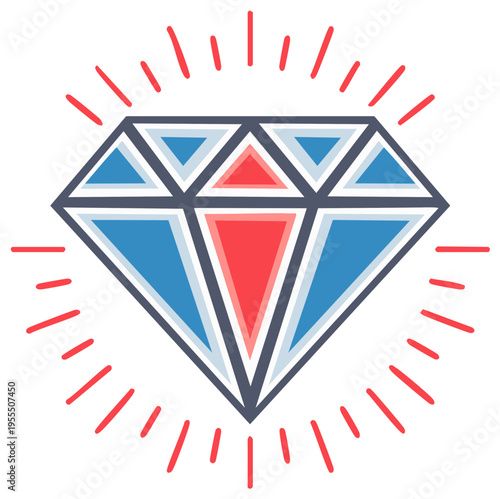 Sparkling Diamond Gemstone with Red Rays