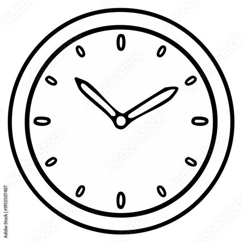 Simple Hand Drawn Clock Face, Indicating Ten Past Two, Time Concept.