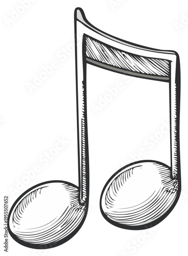 Hand drawn musical eighth note illustration in sketch style for music and melody concepts