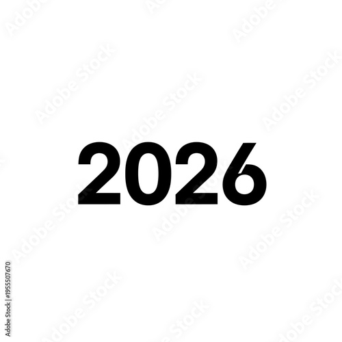 Minimalist graphic design featuring the year 2026 in bold black font on a white background for
