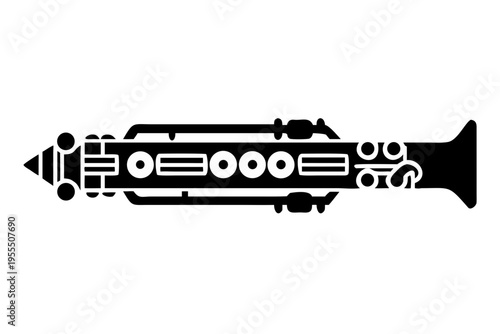 bass flute silhouette illustration for woodwind music instrument orchestra band and performance design