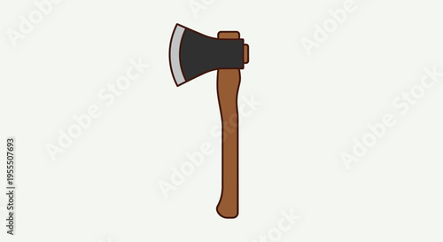 Minimalist Illustration of a Classic Battle Axe with a Wooden Handle and Black Blade