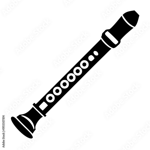 recorder silhouette icon illustration for woodwind flute music instrument education and performance design
