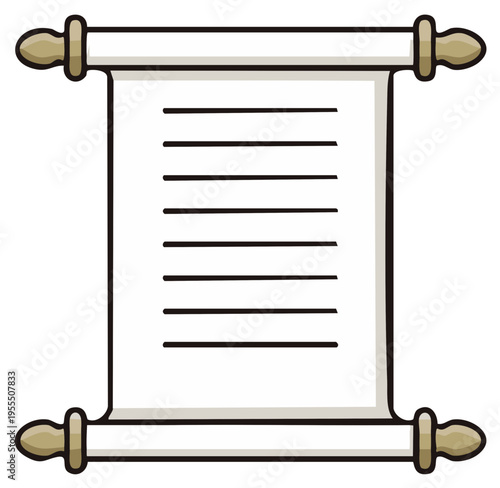 Ancient Scroll With Blank Lined Paper and Wooden Rollers