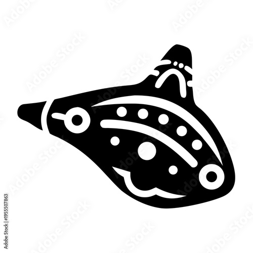 ocarina silhouette icon illustration for traditional ceramic flute music instrument and cultural design