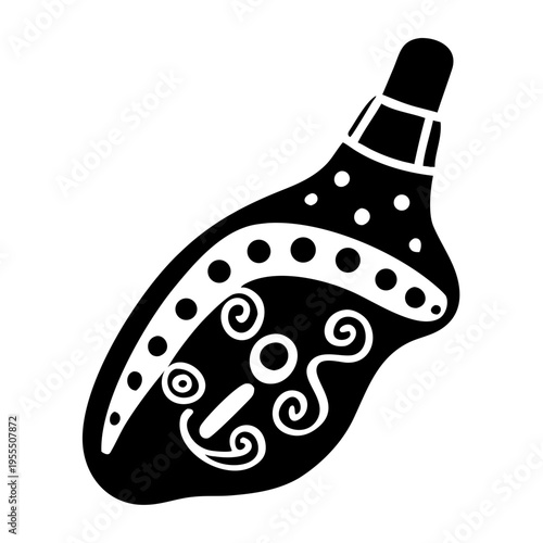 ocarina silhouette icon illustration for traditional ceramic flute music instrument and cultural design