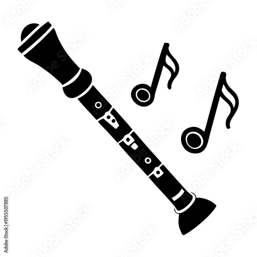 recorder silhouette icon illustration for woodwind flute music instrument education and performance design